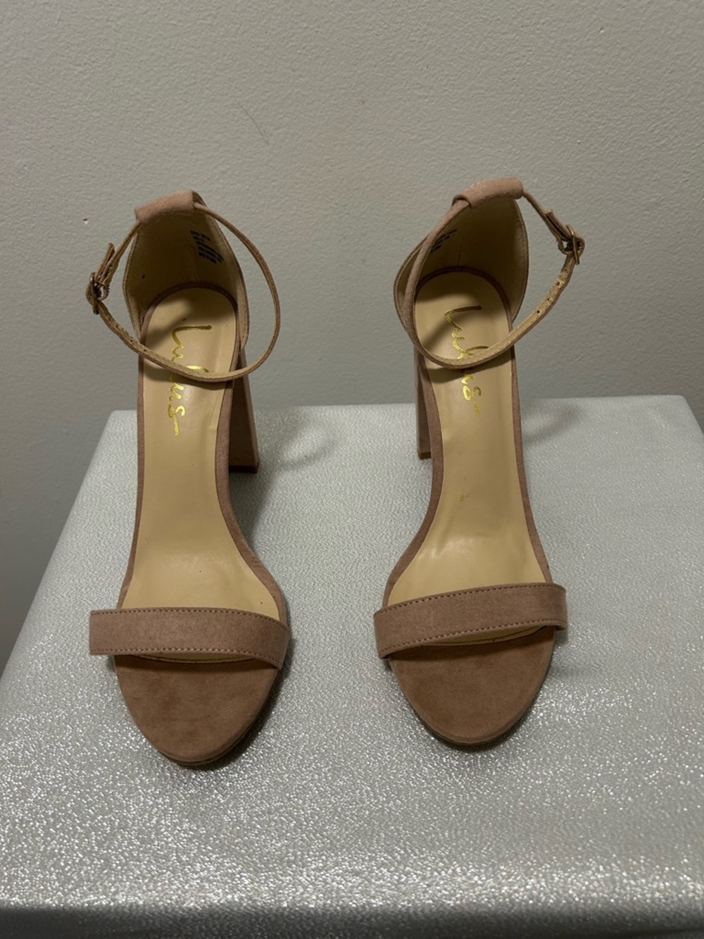Lulu's Blush Ankle-Strap Suede Block Heels
